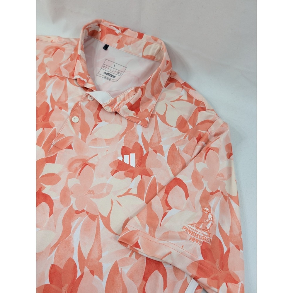Pinehurst Polo Mens L‎ Adidas Golf Shirt Striped Short Sleeve Peach Floral